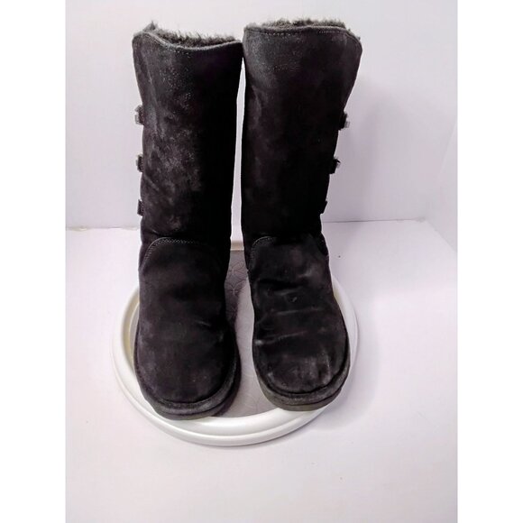Bearpaw Womens Black Suede Mid-Calf Boots With Side Buckle Accents Size 11 US - Picture 1 of 7